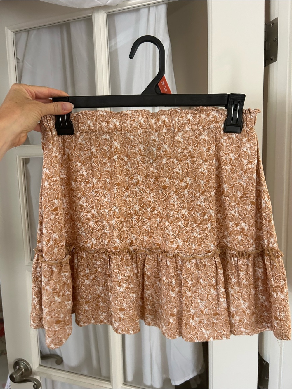 Floral Ruffle Mini Skirt in Light Brown